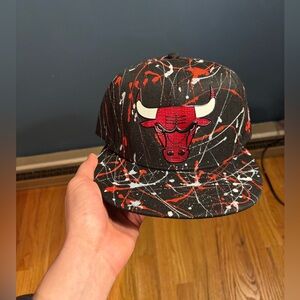 Custom Made Chicago Bulls Snapback Red, White, & Silver Splatter Paint Design